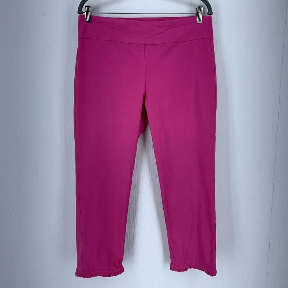 Crown & Ivy Womens 12 Ankle Cropped Pants Pull On Ruffles Ultra Feminine Cottage